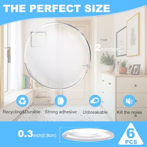 JZWBLILY Clear 2-Inch Wall Door Knob Protectors 6 Pack Self-Adhesive Door Wall Bumpers