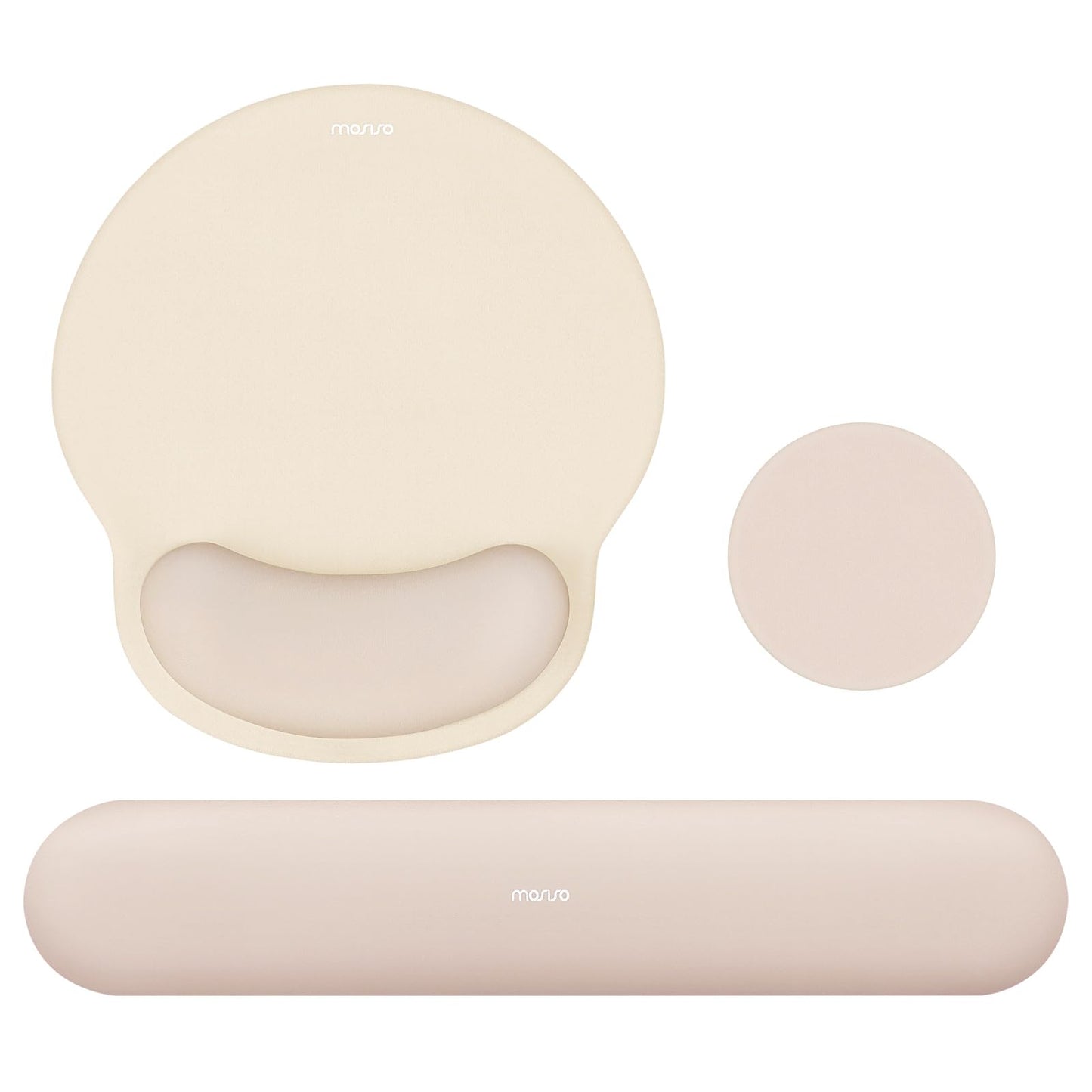 MOSISO Wrist Rest Support for Mouse Pad&Keyboard Set, Circle Curved Ergonomic Mousepad&Coaster Non-Slip Base Home/Office Pain Relief&Easy Typing Pad with Soft Cloth&Silicone Lining, Apricot