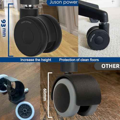 Office Chair Wheels casters 3 inch Silent Chair Wheels for Hardwood Floors and Carpet, Heavy Duty with Standard stem 7/16¡È* 7/8¡È(11mm*22mm), Load Capacity 600 Lbs Set of 5-3 Inch