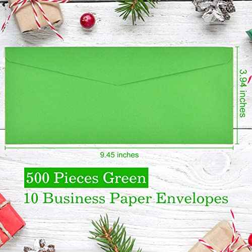 500 Pieces #10 Regular Bussiness Envelopes Bulk (9.45 x 3.94 Inches) Christmas Greeting Card Envelopes Perfect for Checks, Invoices, Letterhead, Letters, Currecy (Green)