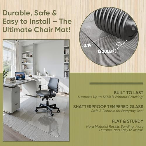 32" x 48" Office Chair Mat for Carpet, Tempered Glass Chair Mat with Rounded Corners and Polished Edges, Desk Floor Mat for Carpet, Hardwood Floor, Office
