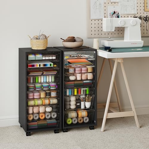 WOPITUES 10-Drawer Mobile Storage Cart on Wheels – Black Makeup & Cosmetic Organizer