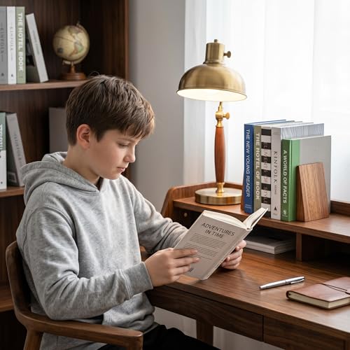Muso Wood Brown Book Ends - Thickened Wooden Bookends for Heavy Books, Handmade Acacia Decorative Shelving Support