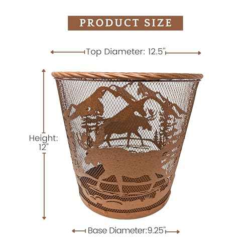 Rustic Mountain Forest Moose Metal Wastebasket ? Brown Mesh Trash Bin with Wildlife Design for Lodge, Cabin, or Nature-Themed D?cor