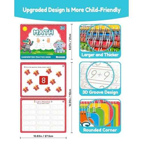 Magic Grooved Writing Practice Books for Kids, Large Grooved Handwriting Copybook, Reusable Learn to Write Number Letter Tracing Workbook for Kids Ages 3-8 Preschool Calligraphy 11"x8"