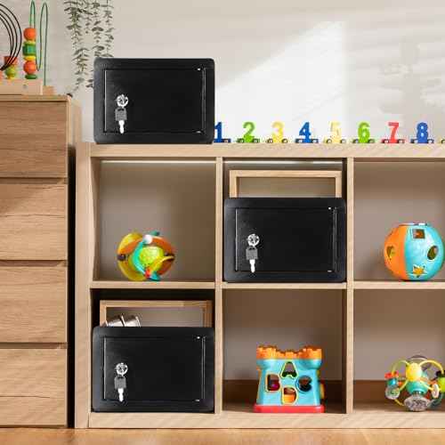 2 Pcs Locking Medicine Box Small Metal Locker 1 Door 6.3" H Single Lockable Metal Cubby Black Lockable Storage Cabinet with Key Stackable File Cabinet for Dorm Office School Living Room