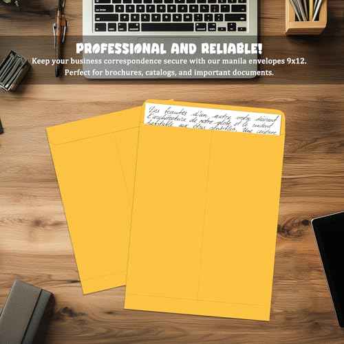 25 Pack Manilla Envelopes 9 x 12, Brown, Letter Size, Self-Seal Manila Large Envelopes for Office Business, Home, Organize, storage