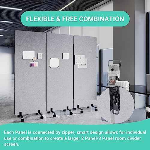 Soundproof Room Divider with Wheels, 66in Office Dividers for Sound Proofing & Reducing, 3 Panel Sound Proof Dividers for Office Partitions Portable Temporary Wall Acoustic Wall Divider£¬Light Grey