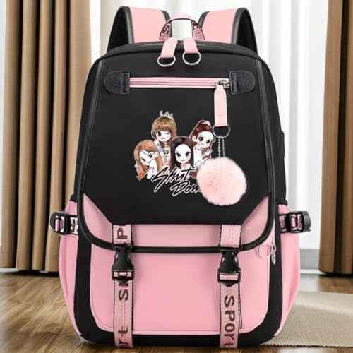 USB Black Backpack Pink Shut Down Korean Casual Backpack Daypack Laptop Bag College Bag (B1)