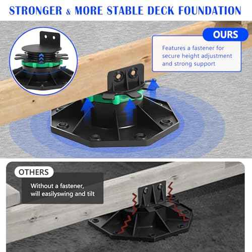 12Pack Upgraded Adjustable Deck Support Pedestal£¬Deck Foundation Base Support £¬Adjustment Raising from 1-9/16" to 2-3/8"£¬with Fastener Ring for Maximum Stability£¬Flooring Joist Supports£¬Black