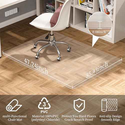 Tonaus Chair Mat for Hard Floor Office Chair Mat Desks Mats Large 48"¡¿36" (3'x4'),Transparent Clear PVC Floor Protector for Wooden Floors Home Office Study