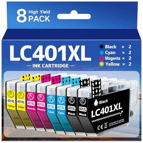 LC401XL Ink Cartridges Compatible for Brother LC401XL Ink Cartridges High Yield LC401 XL LC401 for Brother MFC-J1010DW MFC-J1012DW MFC-J1170DW(2 Black,2 Cyan,2 Magenta,2 Yellow)