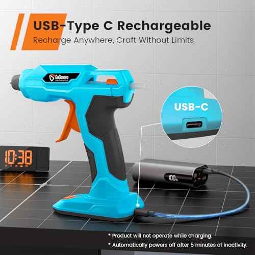 GoGonova Hot Glue Gun, 20s Fast Preheating Glue Gun Cordless & Rechargeable, 2Ah Battery Hot Glue Gun and 25 Pcs Hot Glue Sticks Set, Smart Power-Off, Stands-Up Design, Anti-Drip (Blue-25)