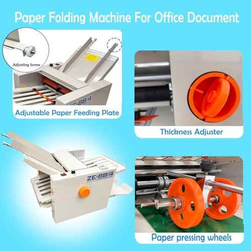 Automatic Paper Folding Machine, Electric Paper Folder with 4 Trays, Fold Sizes 2x3in to 12x27in, Adjustable Speed Max 262ft/min, for Folding Manuals Document Business Letters 110V