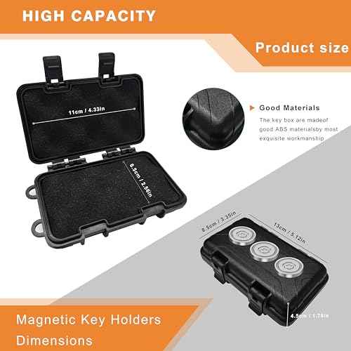 Upgraded Magnetic Key Holder Under Car, Hide a Key Outside Waterproof Magnetic Key Box for Under Car Large Hide Box Magnetic Storage Box, Black