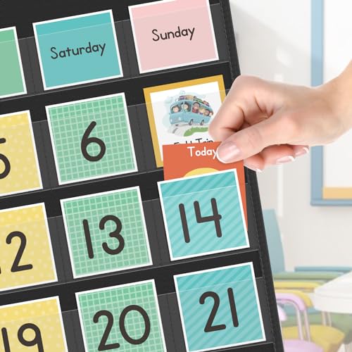 Eamay Rainbow Colorful Classroom Calendar Pocket Chart for Kids - Preschool & Kindergarten