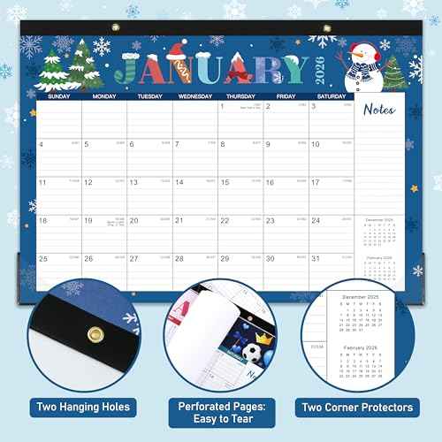 2026 Desk Calendar - 2026 Calendar from January 2026 to December 2026, 17" x 12", 12 Monthly Theme Desk Calendar with Protector Corner, Large Blocks
