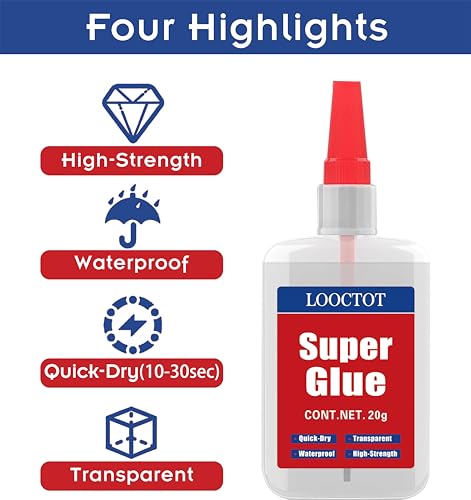 (2-in-1) Super Glue with Brush & Nozzle, 20g Thick Waterproof Adhesive for Plastic, Metal, Ceramic, DIY - LOOCTOT Super-Glue