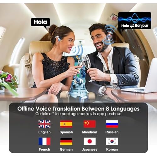 AI Language Translation Earbuds, OWS LCD Touchscreen Real-Time Translator for 144 Languages & Accents Includes Free Subscription Translation Device Earphones for Travel Business Learning, Black 1