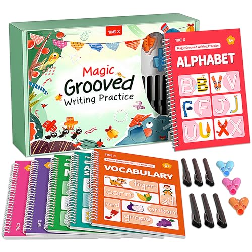 TIME X Magic Grooved Writing Practice Books, Reusable Handwriting Practice Books, Groove Workbooks, Handwriting Practice for Kids 3 +, Large Writing Practice Books (Practice 6-Books)