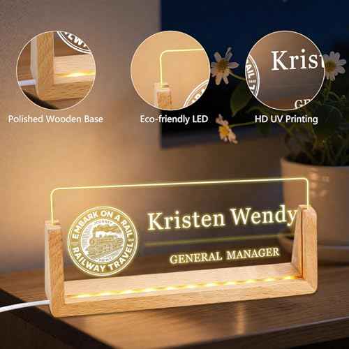 Ships Next Day, Custom Logo Name Plate for Desk - Business Light Up Acrylic Desk Name Plate Personalized Elegant Office Gifts for Boss Coworker Employee Appreciation Gifts, Office Decor for Women Men