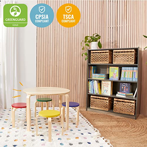 ECR4Kids Round Bentwood Table & 4 Bentwood Stools Set - 5-Piece Assorted