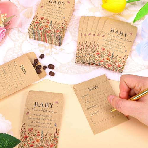 Baby Shower Wildflower Seed Packets - 100 Self-Adhesive Kraft Envelopes for Party Favors
