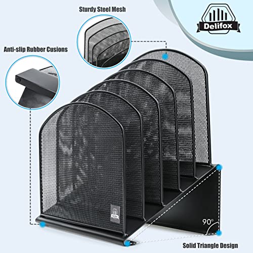 Black Inclined 5-Section Desktop File Organizer for Office & Home