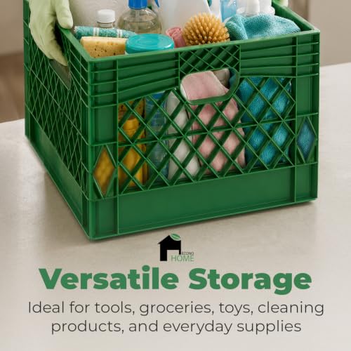 EconoHome Stackable Plastic Milk Crate Black 19x13x11 Storage Bin with Handles