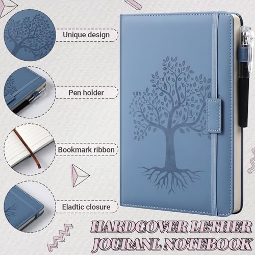 Estune 10 Pack Lined Journal Notebook A5 Tree of Life Hardcover Leather Journal with 10 Pen, College Ruled Notebook for Travel, Business, Work, Office, School Note Taking Diary(Soft Color)