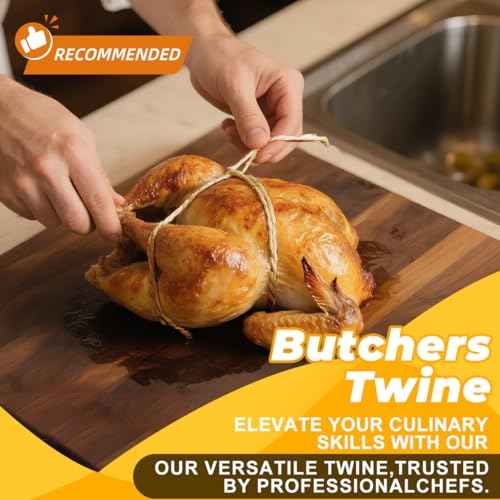 600ft x 2Pcs Butchers Twine 2mm Cotton String for Cooking Kitchen Meat Turkey Sausage Roasting Baking Gift Wrapping DIY Crafts Crocheting Knitting (600ft/Roll)