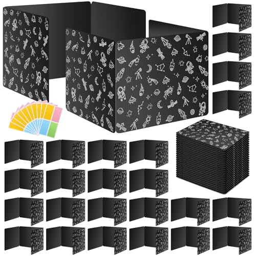Black 24-Pack Desk Dividers for Students, Space Style Plastic Study Carrel Divider, Durable Testing Dividers for Classroom Teacher Supplies, Easy to Clean Privacy Shield Folder Boards for Student Desk