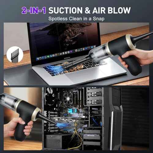 70W Compressed Air Duster 4000mAh USB-C Cordless Air Blower Replaces Canned Air for PC Keyboard Car Outdoor Barbecue with 16000Pa in-car Mini Vacuum Black