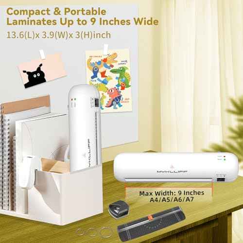 Laminator Machine 9-Inch Portable Thermal Laminater with Hot & Cold Modes, A4 Small Laminating Machine with ABS Jam-Release, 3-Min Warm-Up, 6-in-1 Photo Laminator Kit for Home Office and Class, White