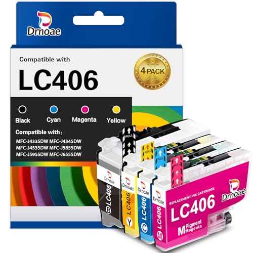 LC406 LC406XL Ink Cartridges Replacement for Brother Printer LC 406 406 XL for MFC-J4335DW MFC-J5855DW MFC-J6555DW MFC-J4535DW MFC-J6955DW MFC-J4345DW MFC-J5955DW - 4 Pack High Yields BK/C/M/Y