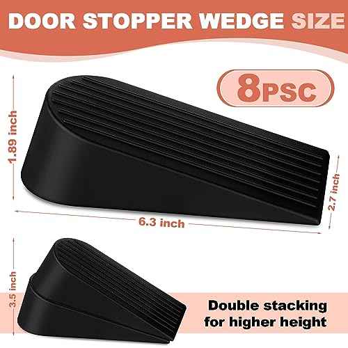 Frienda 8 Pack Large Door Stoppers Heavy Duty Rubber Stopper for Bottom of Door Wedge Stopper for Home Office (Black)