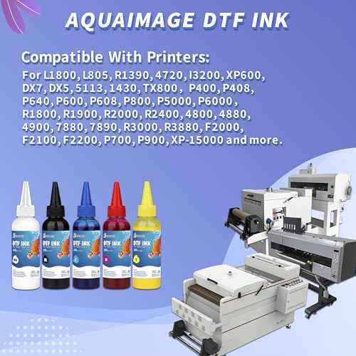 500ML DTF Ink Set Vivid Pigment Ink for PET Film Direct-to-Film Printing, Perfect Refill for Printheads (DX5/DX7/5113/XP600/I3200/4720/TX800) 2White+Black+Cyan+Magenta+Yellow