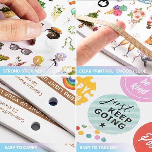 Planner Stickers - Calendar Stickers for Decorating, 28 Sheets Daily Planner Accessories for Celebrations, Holidays, Journaling, 1800+ Sticker for Kids/Adults, Scrapbook Supplies - Khaki