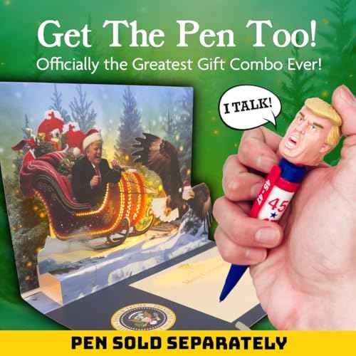Talking Donald Pop Up Christmas Card with Eagle Sleigh - Fun Holiday Gift with Light & Sound Features, Hear a Festive Greeting in Trump's Real Voice - Political Gag Gift for Men and Women