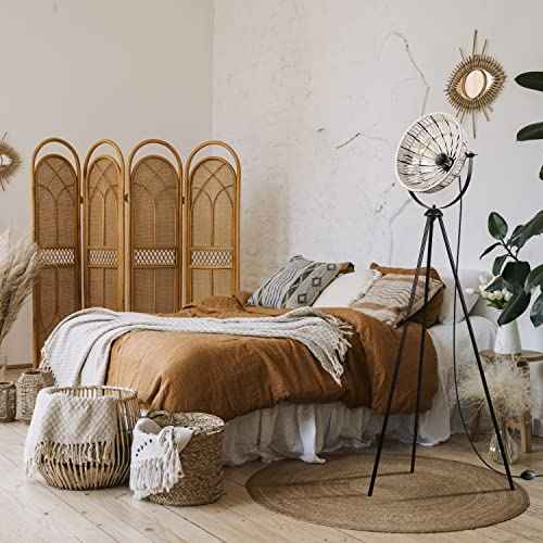Novelty Tripod Floor Lamps with Boho Hand-Woven Lampshade,Mid Century Standing Lamp,Adjustable Tall Pole Floor Lights/Table lamp for Living Room,Games Room,Home Office Decor