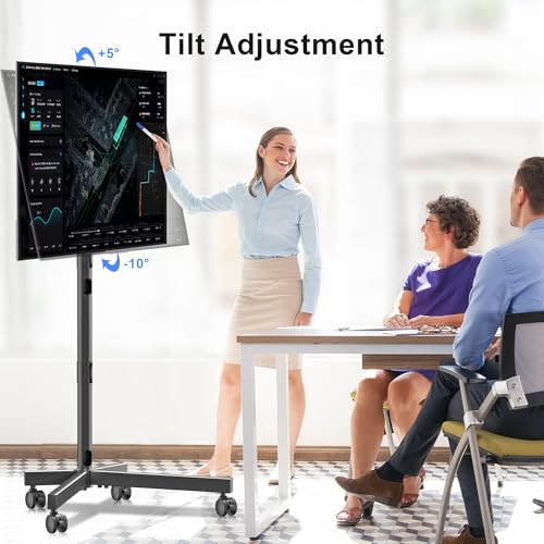 Mobile TV Stand with Wheels for Most 21-60 Inch Flat/Curved Screens TVs, Height Adjustable Rolling TV Cart, up to 77 lbs, Max VESA 400x400, ML55SE