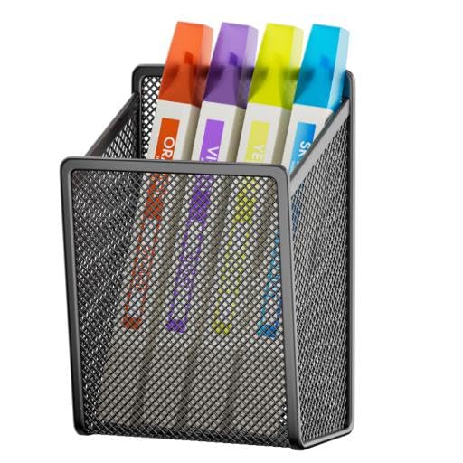 LUCYCAZ Black Square Magnetic Pen Holder - Office Desk Organizer, Single