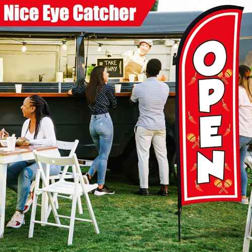 Buryeah 2 Sets Mexican Food and Open Feather Flag 7ft Mexican Food Open Banner Advertising Sign Swooper Flag with Pole Kit Ground Stake Portable Bag for Restaurants, Diners, Markets Business
