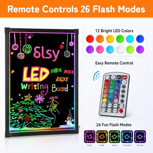 Slsy 16x12 Inch LED Message Board - Erasable Light-Up Sign for Menus & Notes