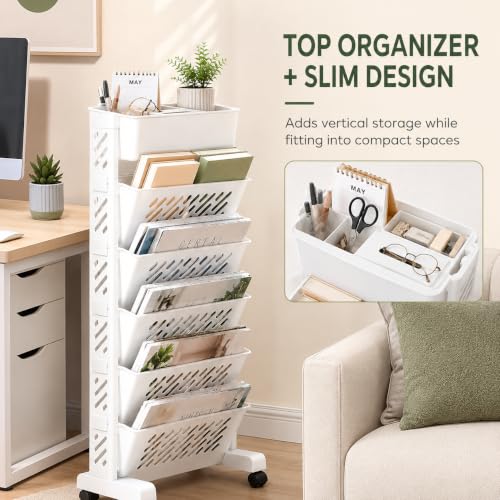 6-Tier Rolling Book Cart with Wheels – Narrow Plastic Bookshelf