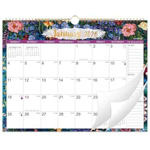 2026 Calendar - 2026 Wall Calendar, Jan 2026 - Dec 2026, 14.8" x 11.57", 12 Months Wall Calendar 2026 with Premium Paper, Strong Twin-Wire Binding, Perfect for Organizing & Planning, 6 Different Background Patterns