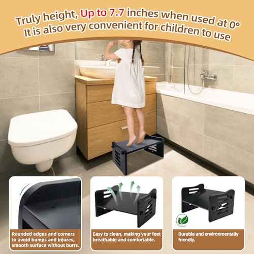 Myplace Bamboo Adjustable Under Desk Footrest, Ergonomic Foot Rest with 7-Level Adjust, Slanted Foot Rest Stool for Home Office Kitchen Bedroom (Black)