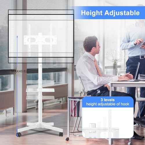 suptek White Mobile TV Cart for 21-60 Inch LCD LED Flat/Curved Panel Screen TVs Max VESA 400x400 with Laptop Shelf Holds up to 77lbs, White, ML55BW