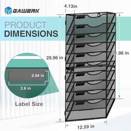 10-Tier Wall File Organizer Hanging Wall File Holder Wall Mount Paper Folder Organize, Mesh Magazine Document Mail Organizer Wall Organizer for Office School Home, Black