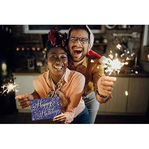 Better Office Products 50 Pack Happy Holidays Cards with Silver Foil Accents, 5" x 7", High Gloss, Interior Greeting, with 50 Envelopes, Christmas Cards, New Years Cards, 50 Count Boxed Set